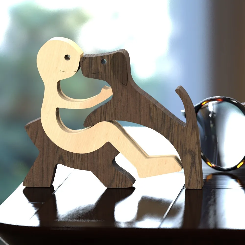 Family Puppy Wood Dog Craft Figurine Desktop Table Ornament Carving Model Creative Home Office Decoration Love Pet sculpture 515-1