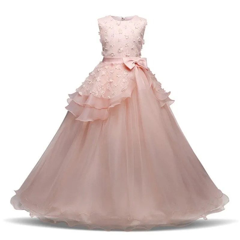 Girl Flower Petals Wedding Dress Children Bridesmaid Outfits Elegant Dress for Girls Vestido Party Prom Gown Princess Costume