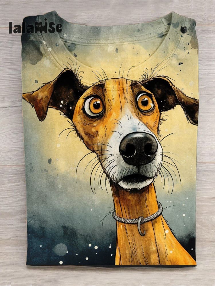 Dog With Funny Expression Art Print Casual T - Shirt Shortsleeve / S