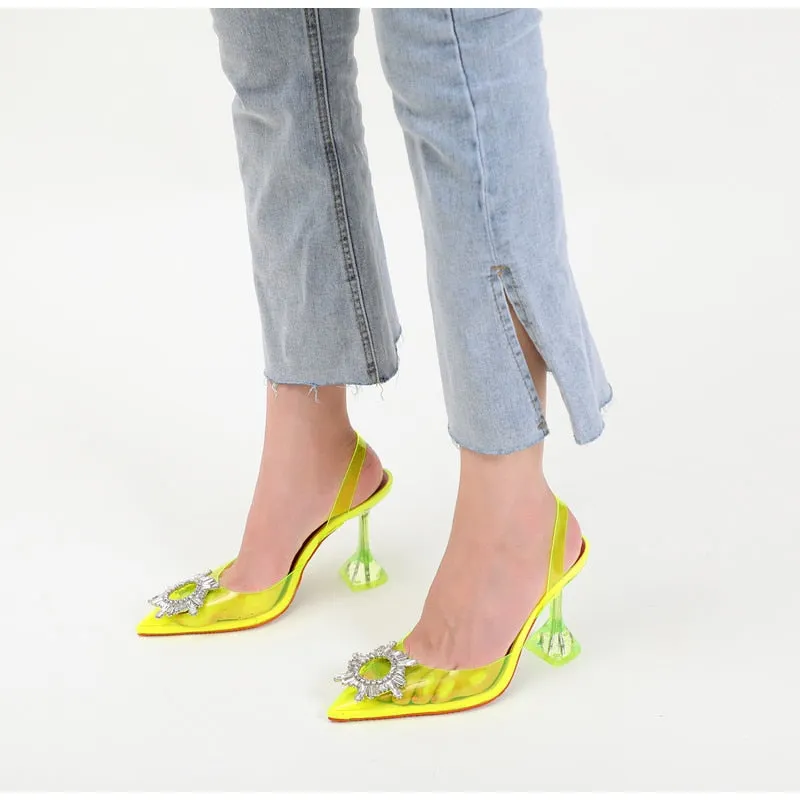 2022 New arrival burgundy pointed transparent sandals new stiletto rhinestone sexy Baotou high heels Wedding Shoes