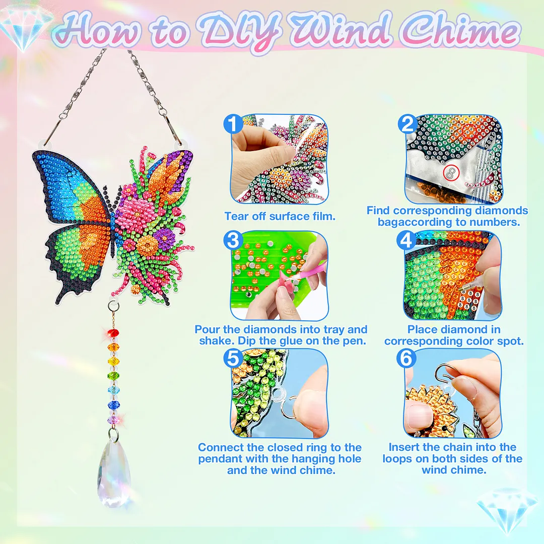 2Pcs Wreath Butterfly DIY Double-Sided Diamond Painting Hanging Kits Diamond Painting Suncatcher Craft Kit for Home Garden Wall Decor Gift
