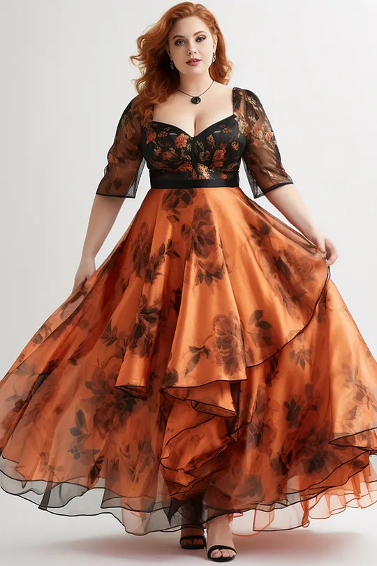 cute fall dresses plus size Plus Size Seliat Cascade Maxi Dress- Brown 1X / Brown at Curvy Sense main image 1