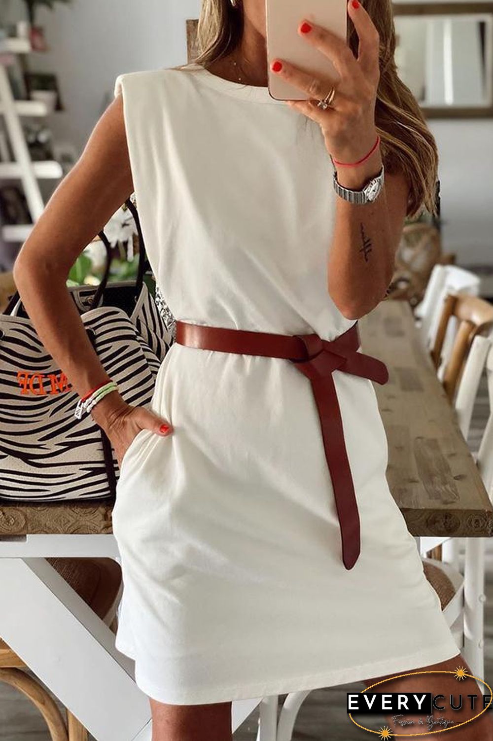Solid Color Sleeveless Dress P15061
