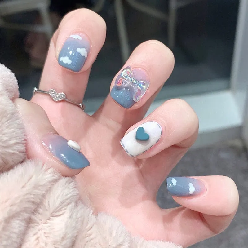 24pcs Butterfly Nail Patch Glue Type Removable Long Paragraph Fashion Manicure Wearable False Nails Patch With Glue Fake Nails-Nail Inspo