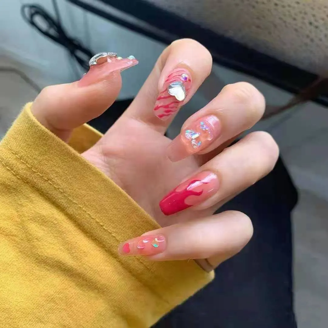 24pcs Butterfly Nail Patch Glue Type Removable Long Paragraph Fashion Manicure Wearable False Nails Patch With Glue Fake Nails-Nail Inspo