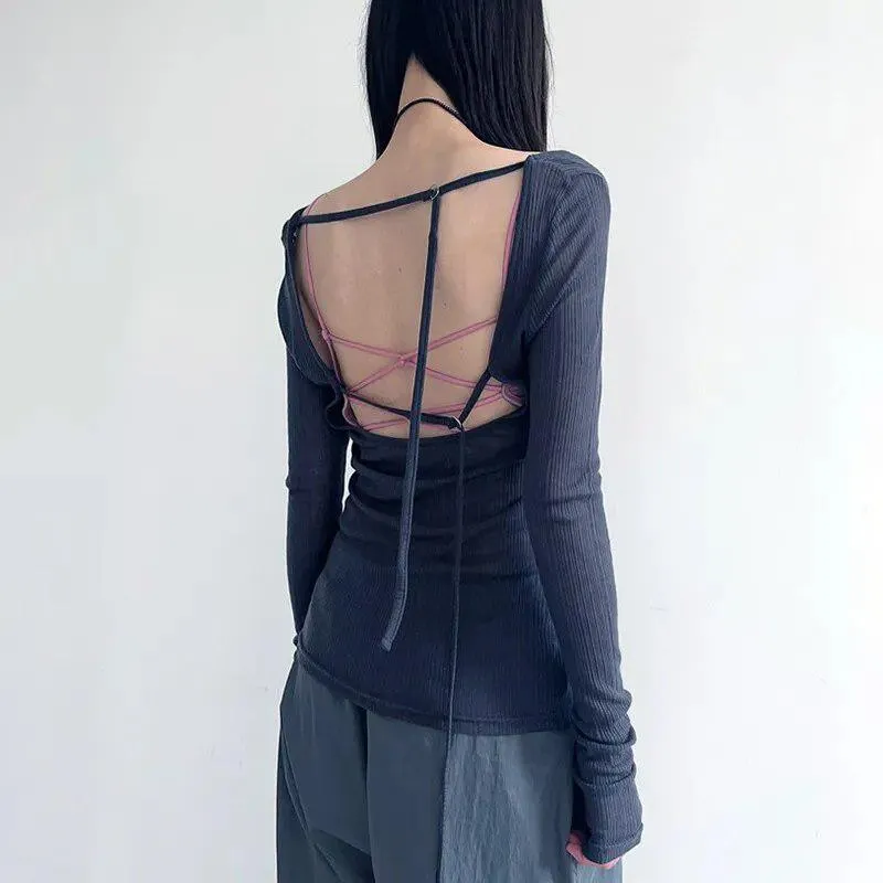 Brownm Mesh Backless Top