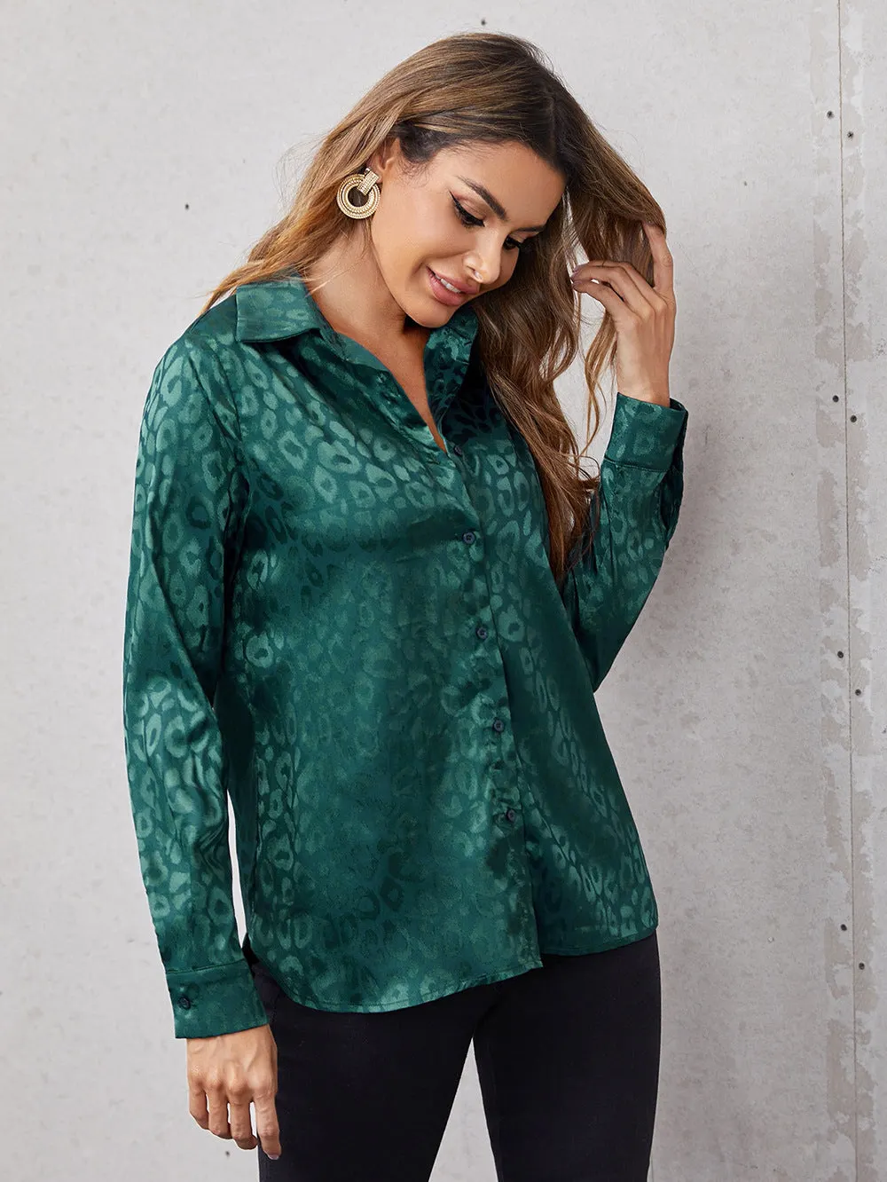 Back to school  Women Leopard Print Luxury Blouse Spring Summer Long Sleeve Lapen Vintage Button Up Shirt Office Lady Satin Tunics Harajuku Top