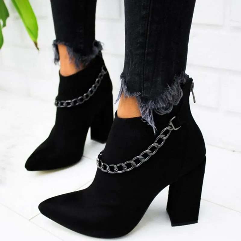 Women Ankle Boots 2021 Fashion Boots Woman Autumn Winter Pointed Toe High Heels Zipper Female Shoes Booties Females Botas Mujer