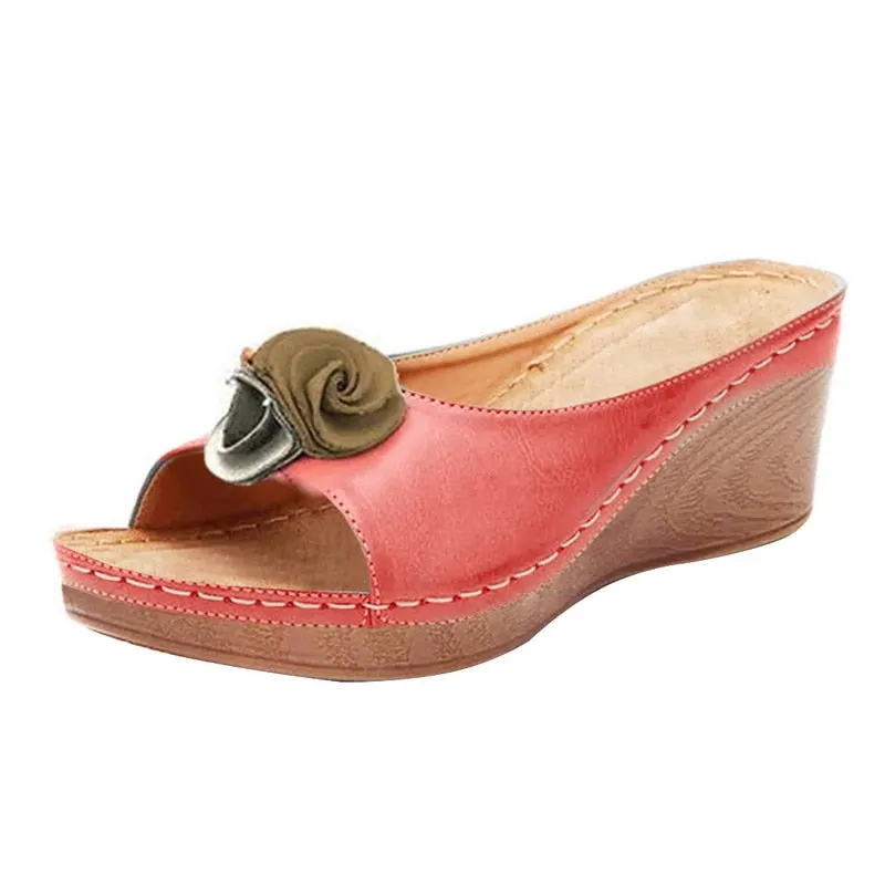 Rome Casual Sandals Women Wedges Sandals Flowers Open Toe Fish Mouth Med Summer Women Shoes Fashion 2020 High Heel Shoes