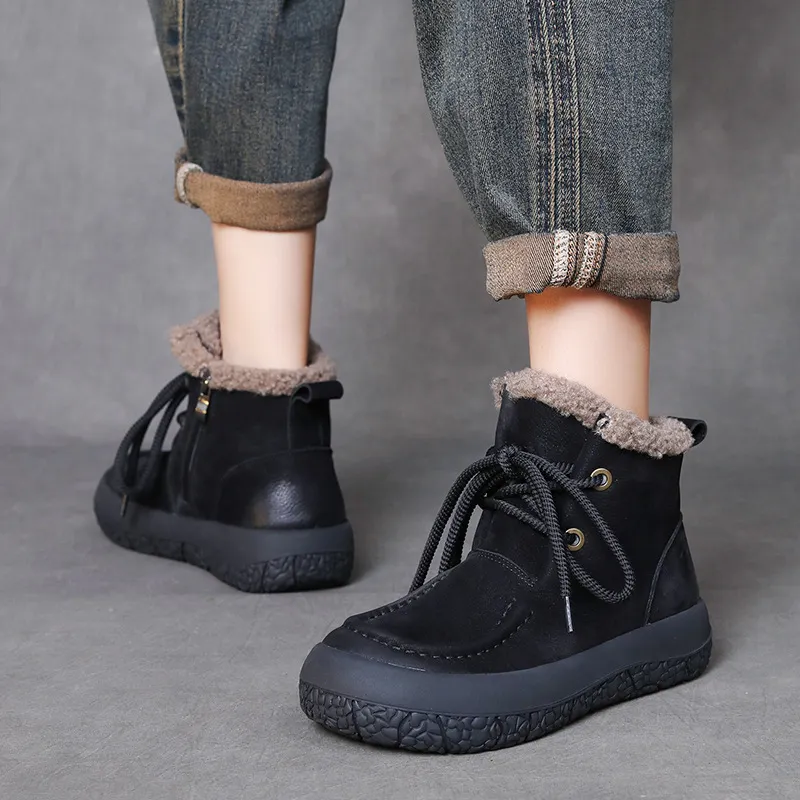 Yyvonne Layer Of Cowfleece Martin Boots Women Winter New Thick-Bottom Leisure Short Boots Warm Plus Cotton Boots