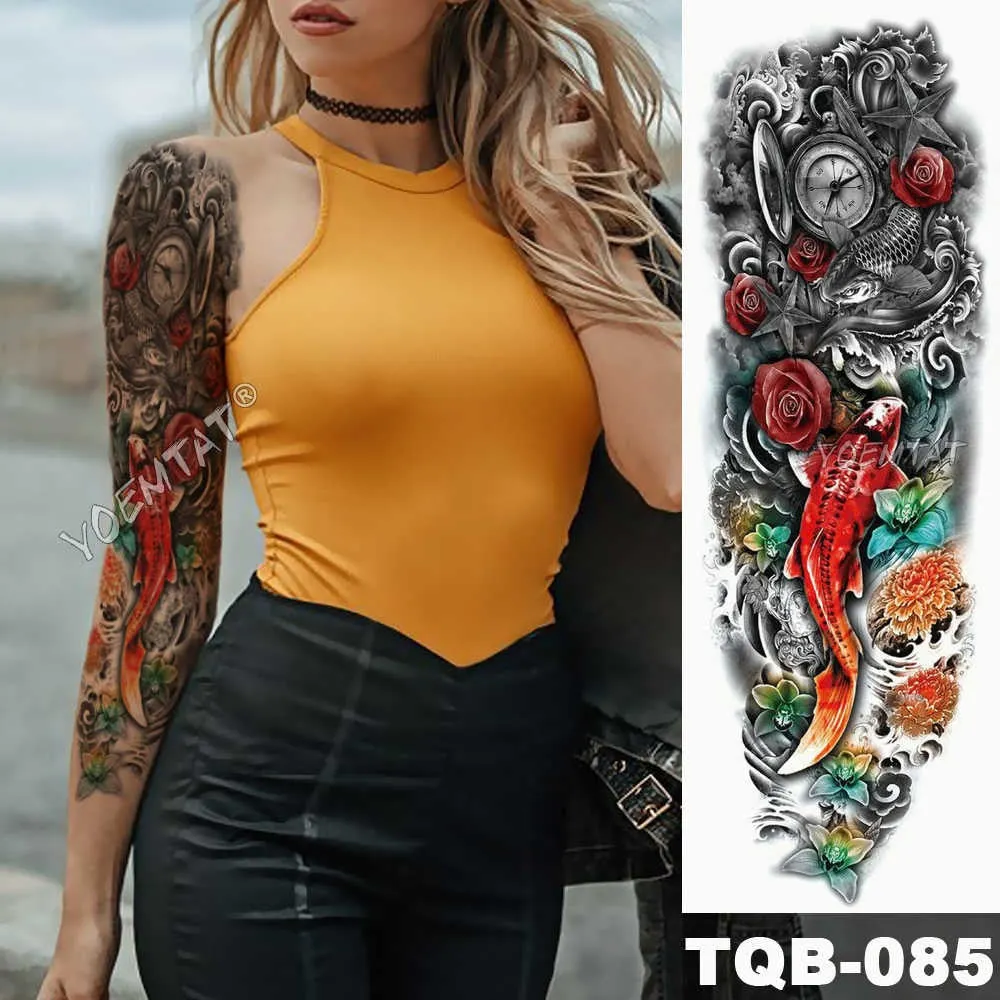 Large Arm Sleeve Tattoo Owl Angel Rose Waterproof Temporary Fake Tatoo Sticker Skull Fox Wings Men Women Full Totem Tatto Artes