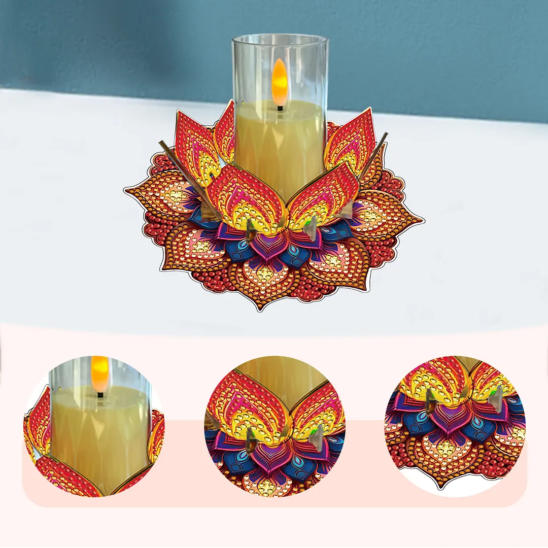 Mandala Lotus-L Acrylic DIY Diamond Painting Candle Holders Without Candles Crystal Painting Tealight Candle Stand Table Centerpiece for Adults Beginners Home Party Decor