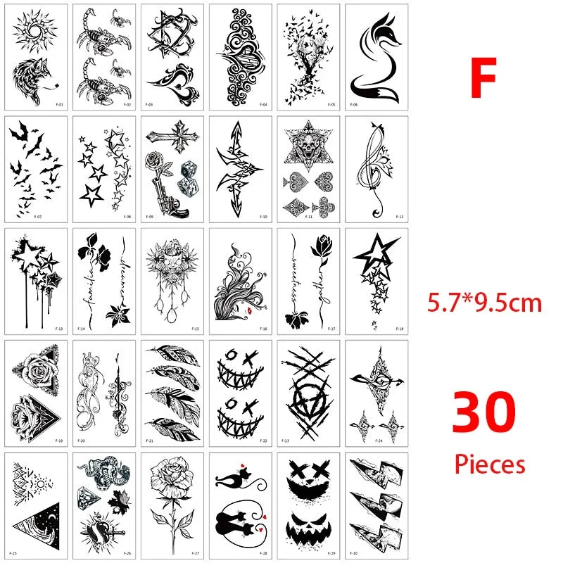 56 Pcs Waterproof Temporary Tattoo Stickers set English Russian wild Element Body Art Flash Tatto Fake Tatoo for Men and Women