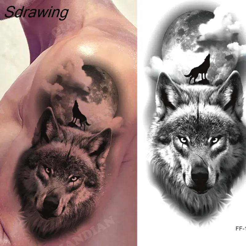 Sdrawing New Waterproof Temporary Tattoo Sticker Lion King Tiger Wolf Forest Mechanical Wild Boat Men Body Art Arm Fake Tatoo Women 328-0