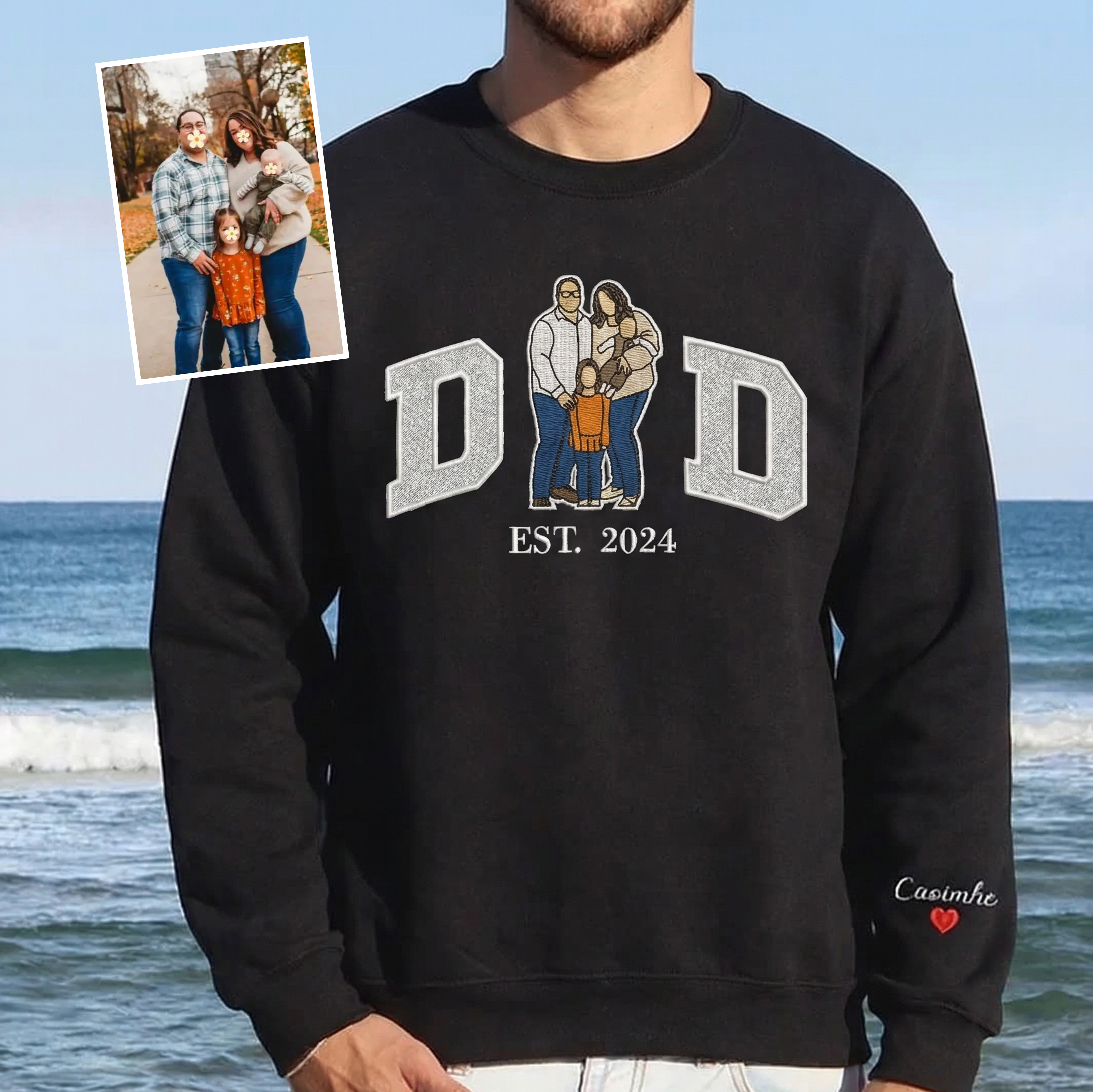 Embroidered Dad T-shirt,Custom Embroidered Dad Sweatshirt,Glitter Embroidered Sweatshirt