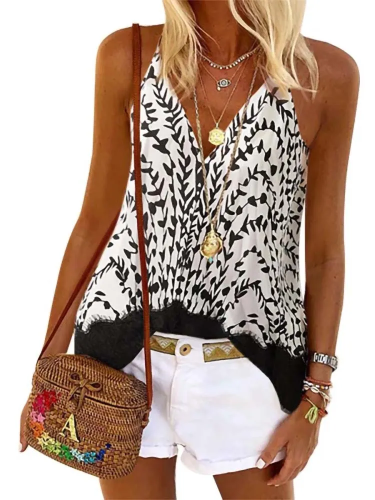 2022 New Summer Print Sleeveless Oversized T Shirt Women V-neck Off Shoulder Plus Size Streetwear Tshirt Vintage Tee Shirt Femme