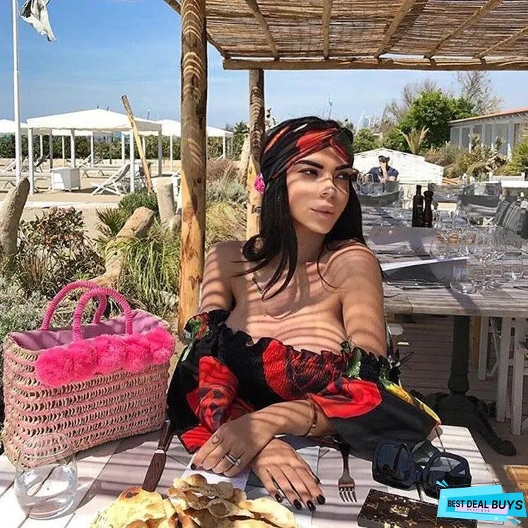 Black Rose Floral Strapless Off Shoulder Sleeve Big Hem Long Dress