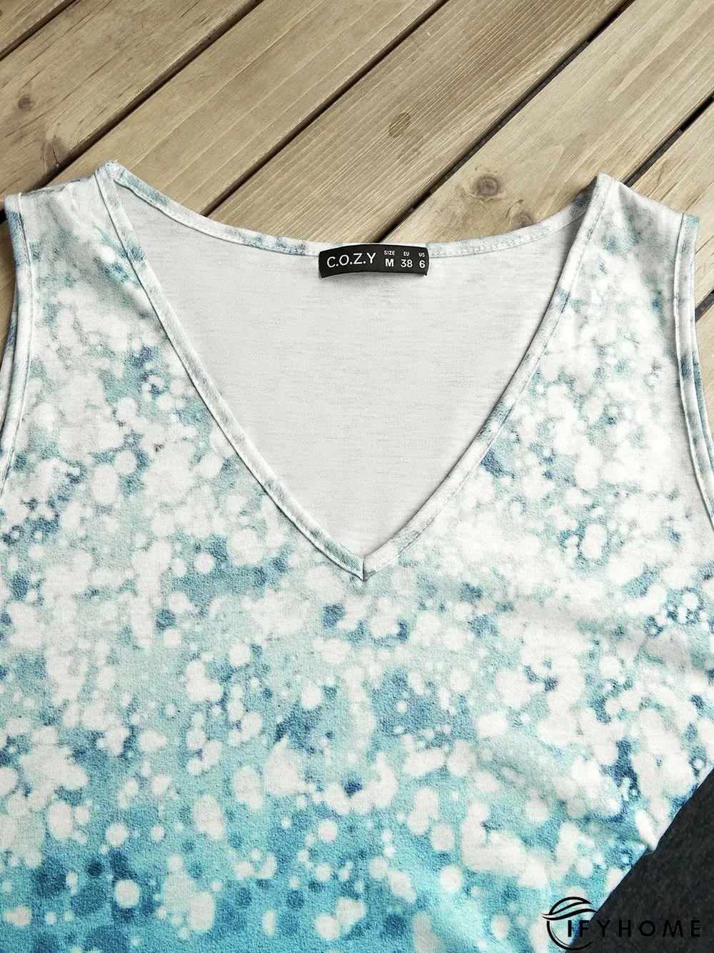 Floral-Print Sleeveless Casual Ombre/tie-Dye T-shirt | IFYHOME