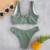 ZAFUL Scoop Lace Up Bikini Swimwear Solid Color Swimsuit Padded Wire Free Swimming Wear Bathing Suit Bikini Set Biquini