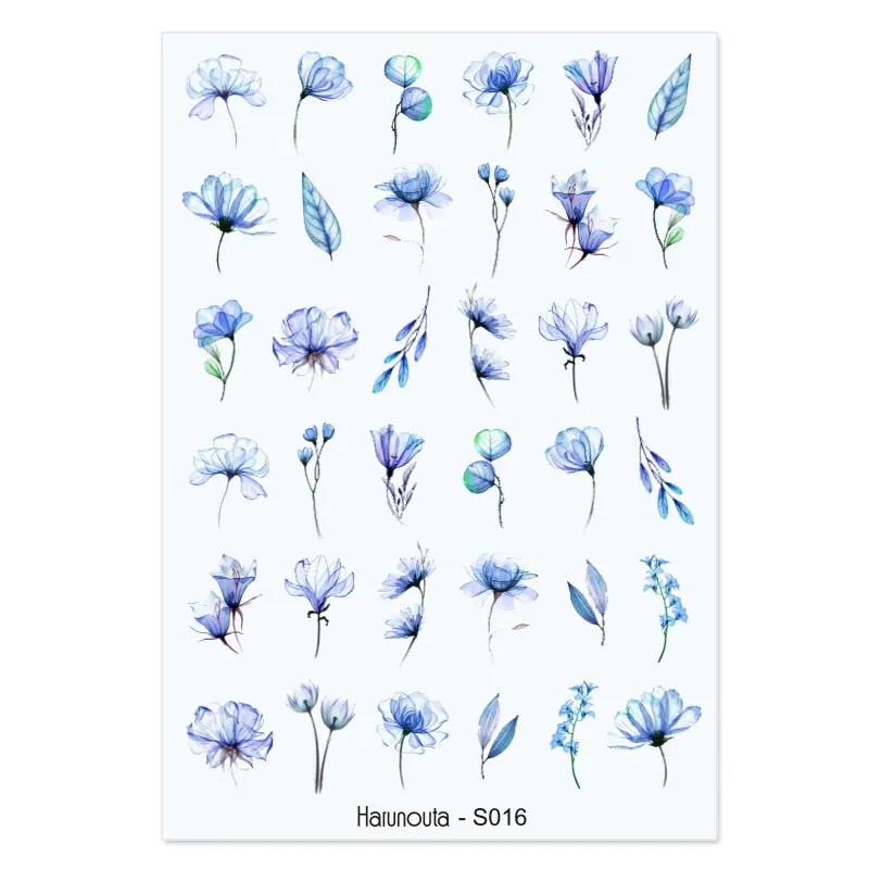 Harunouta Marble Blooming 3D Nail Sticker Decals Flower Leaves Transfer Water Sliders Abstract Geometric Lines Nail Watermark