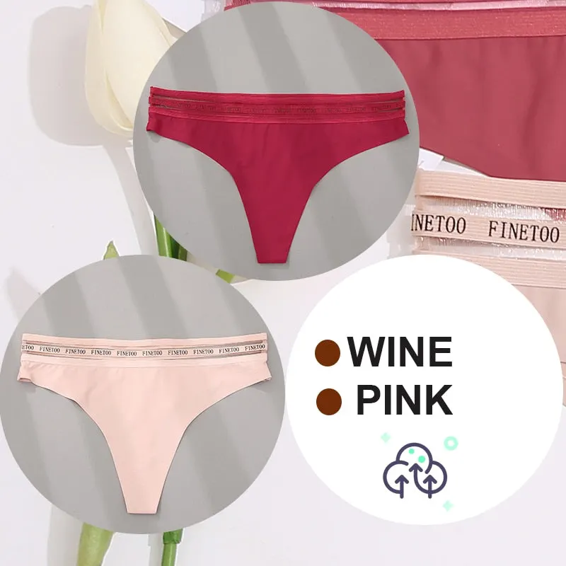 FINETOO 2PCS/Set Women Seamless G-string Panties M-XL Letter Soft Panties 7 Colors Patchwork Woman Underwear Thongs Lingerie