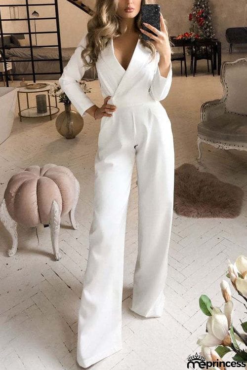 Fashion Suit Collar Long Sleeve Jumpsuit