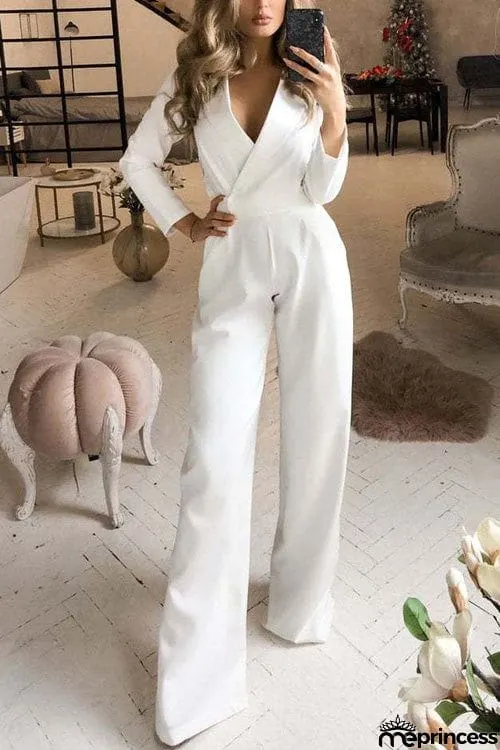 Fashion Suit Collar Long Sleeve Jumpsuit
