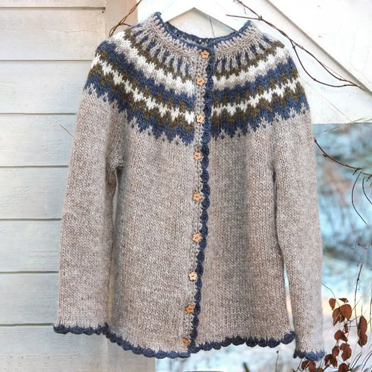 Vintage Icelandic Geometry Tribal Button Cozy Sweater Cardigan