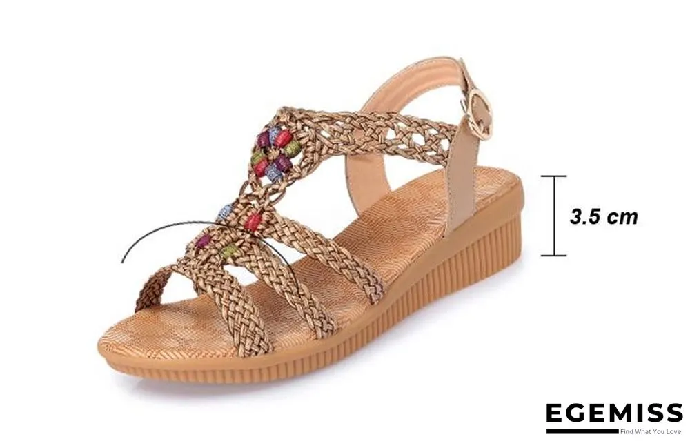 Ethnic Style Women Summer Woven Sandals Breathable Wedge Sandals | EGEMISS