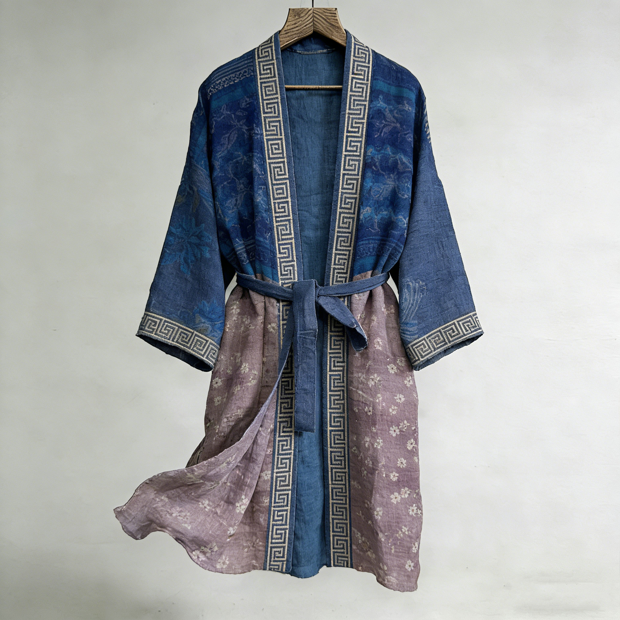 Retro Japanese Cherry Blossom And Floral Pattern Linen Kimono elevenforest
