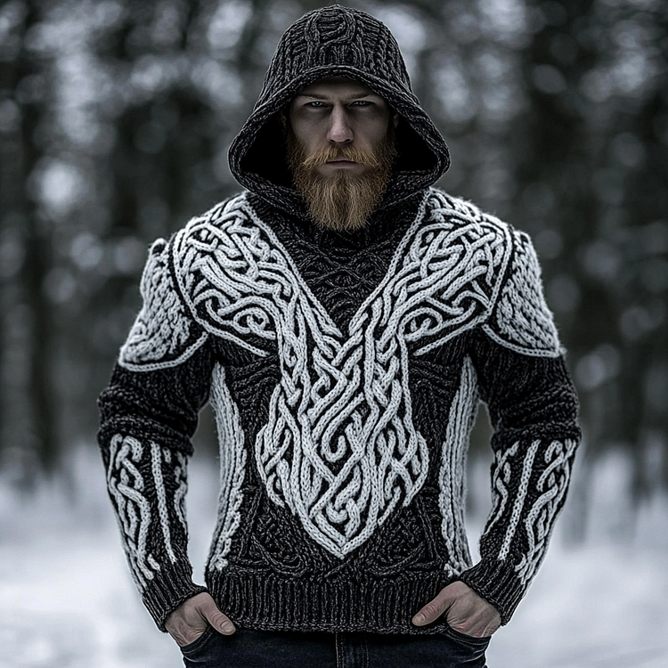 Men's Viking Tribal Celtic Inspired Knit Hooded Sweater