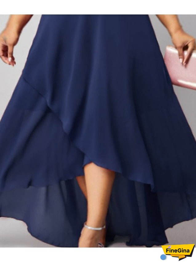 Plus Size Holiday Dress Solid Color V Neck Layered 3/4 Length Sleeve Spring Fall Formal Midi Dress Party Date Dress for Women