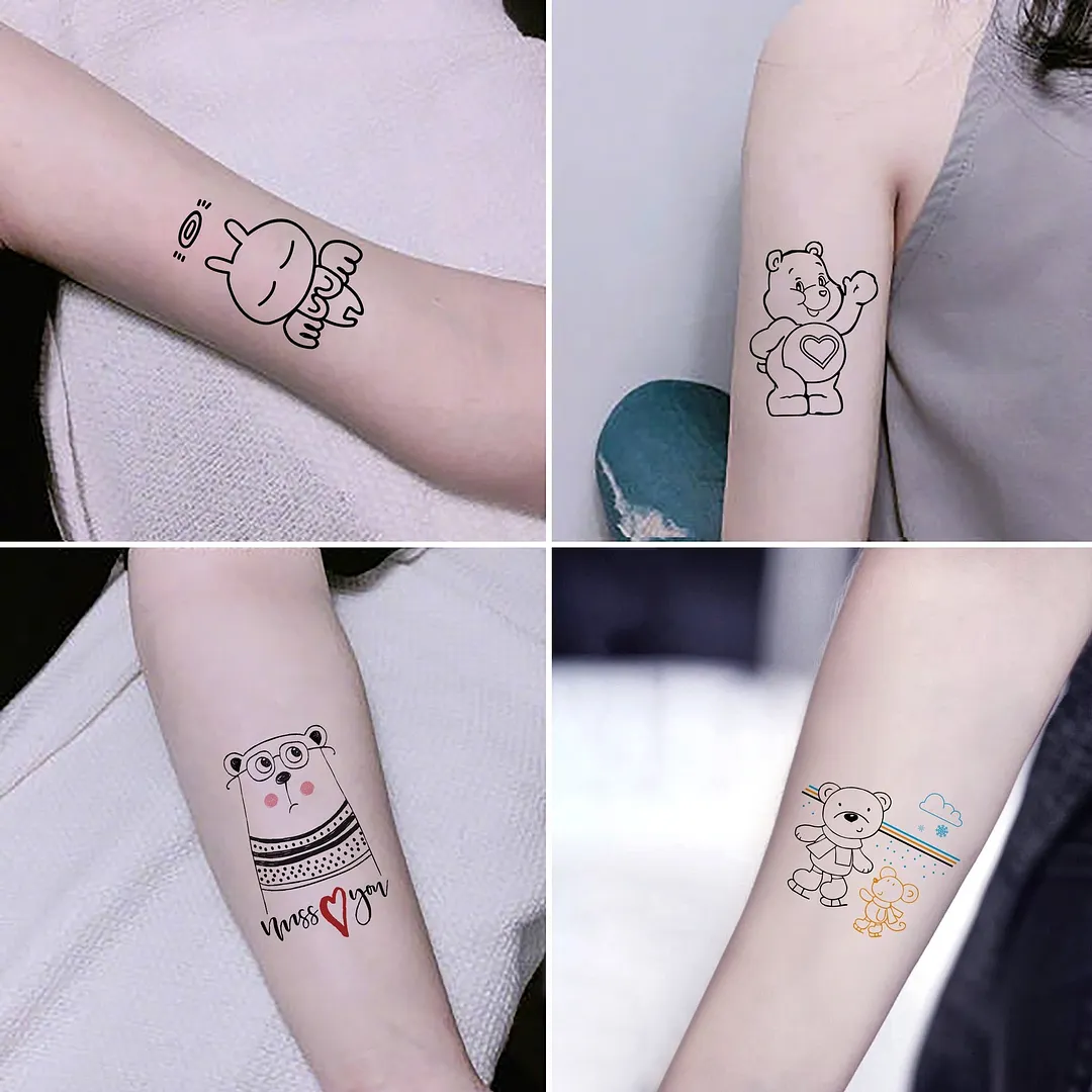 42PCS Cute Litter Bear Temporary Tattoo Kid Adult Fake Tattoos Rainbow Body Arm Art Waterproof Tatoo Sticker Men Women