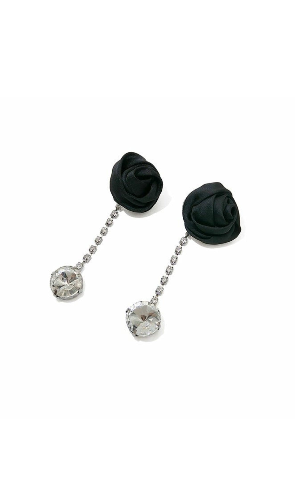 Arianne Fabric Rose Rhinestone Drop Earrings Flowering Girl
