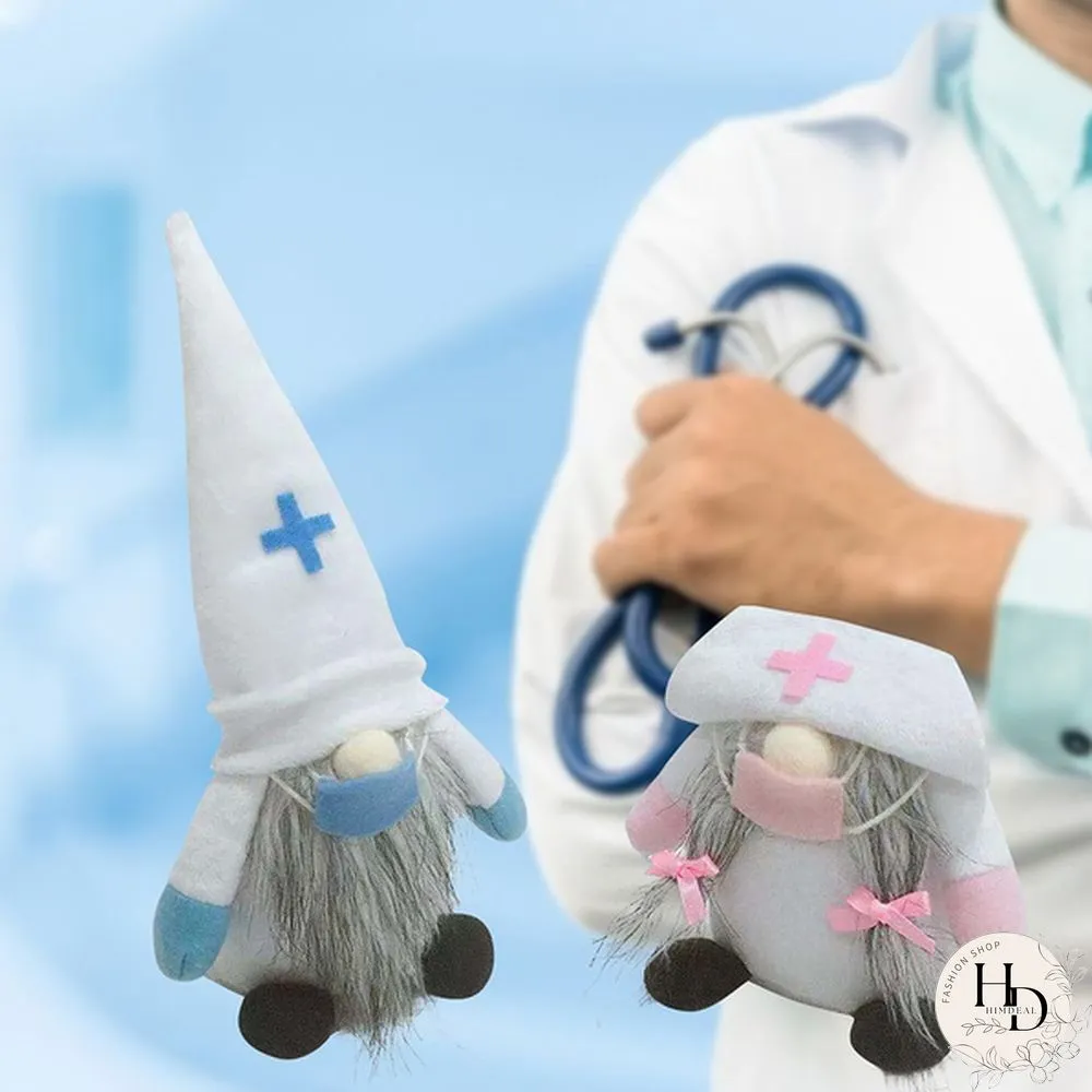 Cute Doctor Nurse Dwarf Doll Ornaments Gnome Handmade Elf Home Farmhouse Kitchen Decor Festive Party Shelf Tiered Tray Decorations Supplies Qee