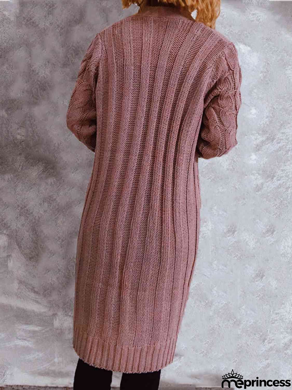 Button Up Cable-Knit Cardigan with Pockets