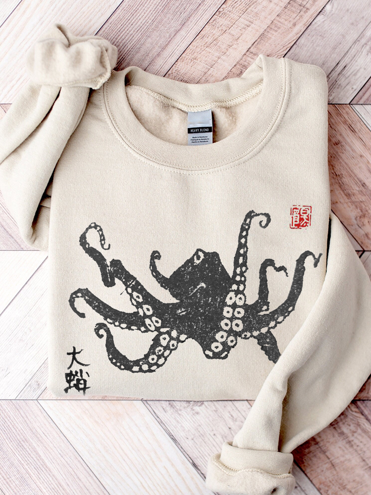 Octopus Japanese Lino Art Comfy Sweatshirt