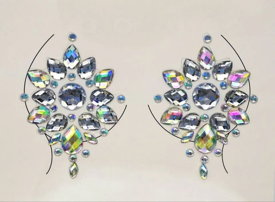 Rystal Sexy Chest Jewels Temporary Tattoo Sticker 3D Stage Rhinestone Flash Tattoos Adhesive Face Jewel Chest Gem Body Paint