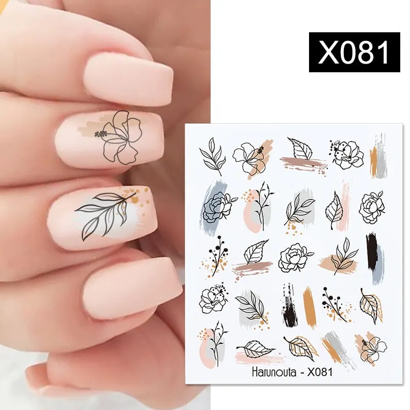 1Pc Spring Water Nail Decal And Sticker Flower Leaf Tree Green Simple Summer DIY Slider For Manicuring Nail Art Watermark