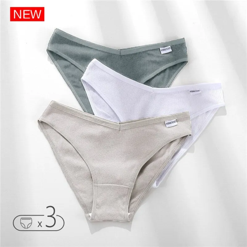 FINETOO Cotton Panty 3Pcs/lot Solid Women's Panties Comfort Underwear Skin-friendly Briefs Women Sexy Low-Rise Panty Intimates