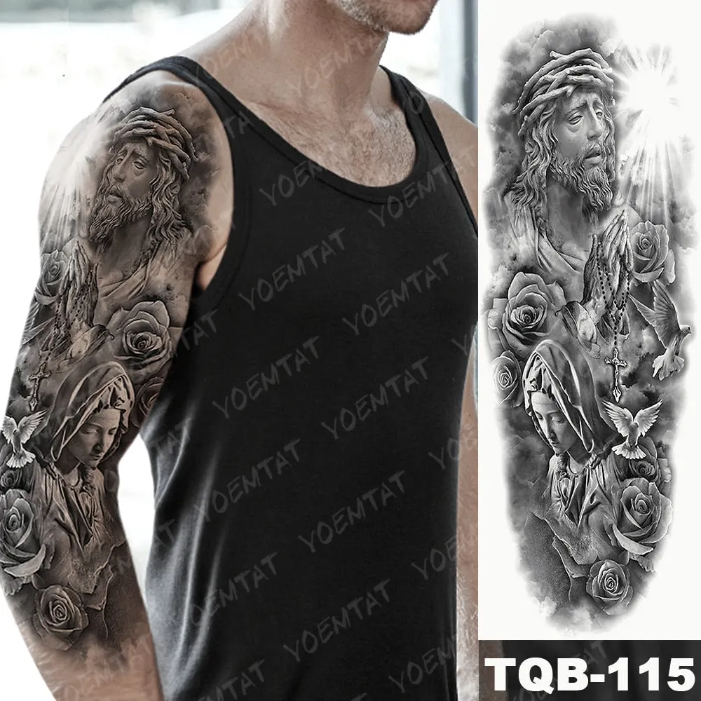 Large Arm Sleeve Tattoo Owl Angel Rose Waterproof Temporary Fake Tatoo Sticker Skull Fox Wings Men Women Full Totem Tatto Artes