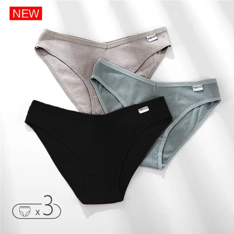 FINETOO Cotton Panty 3Pcs/lot Solid Women's Panties Comfort Underwear Skin-friendly Briefs Women Sexy Low-Rise Panty Intimates