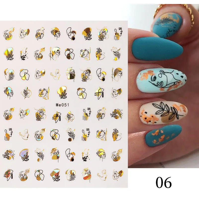 1 Pc 3D Nail Stickers Leaves Sliders for Nails Gold White Bronzing Flowers Gradient Adhesive Sticker Nail Design Art Decorations-Nail Inspo