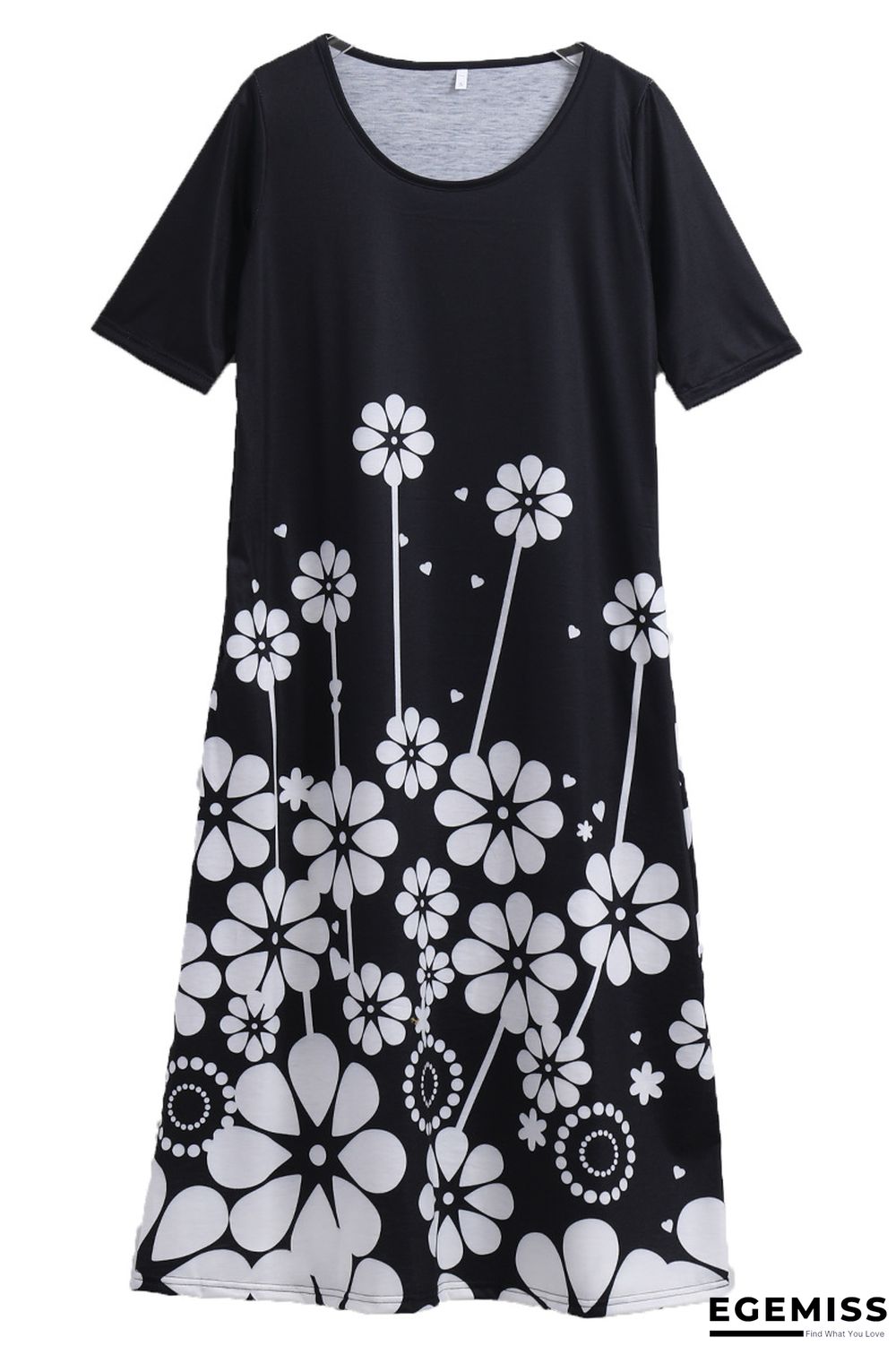 Fashion Personality Retro Floral Print Half Sleeve Dress Black Dresses | EGEMISS