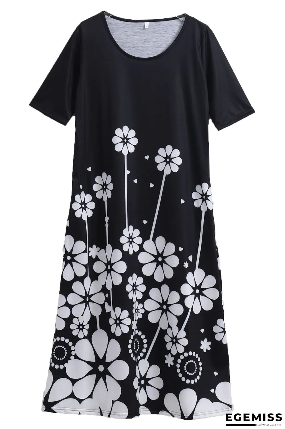 Fashion Personality Retro Floral Print Half Sleeve Dress Black Dresses | EGEMISS
