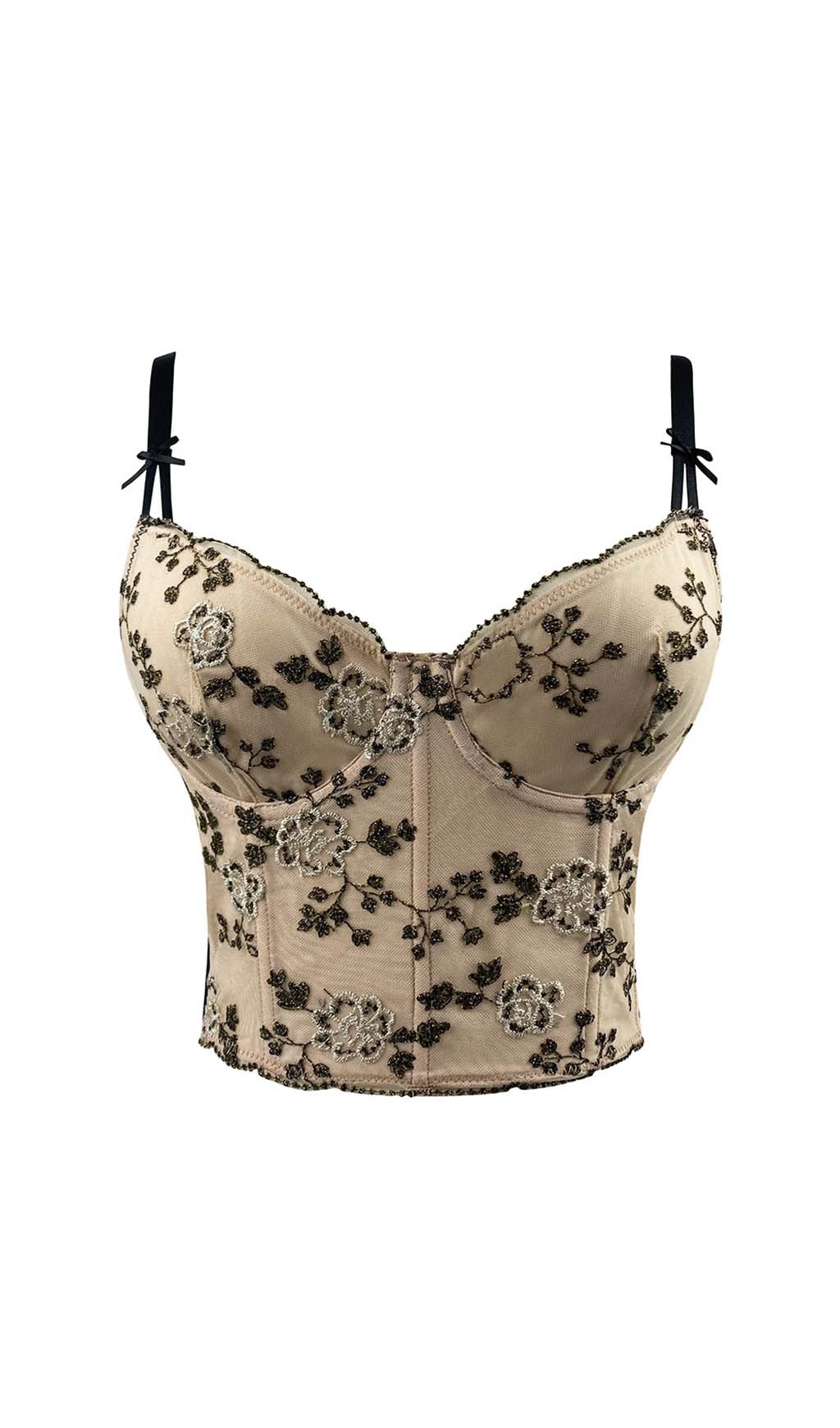 Corset Floral Cropped Top In Gray Flowering Girl