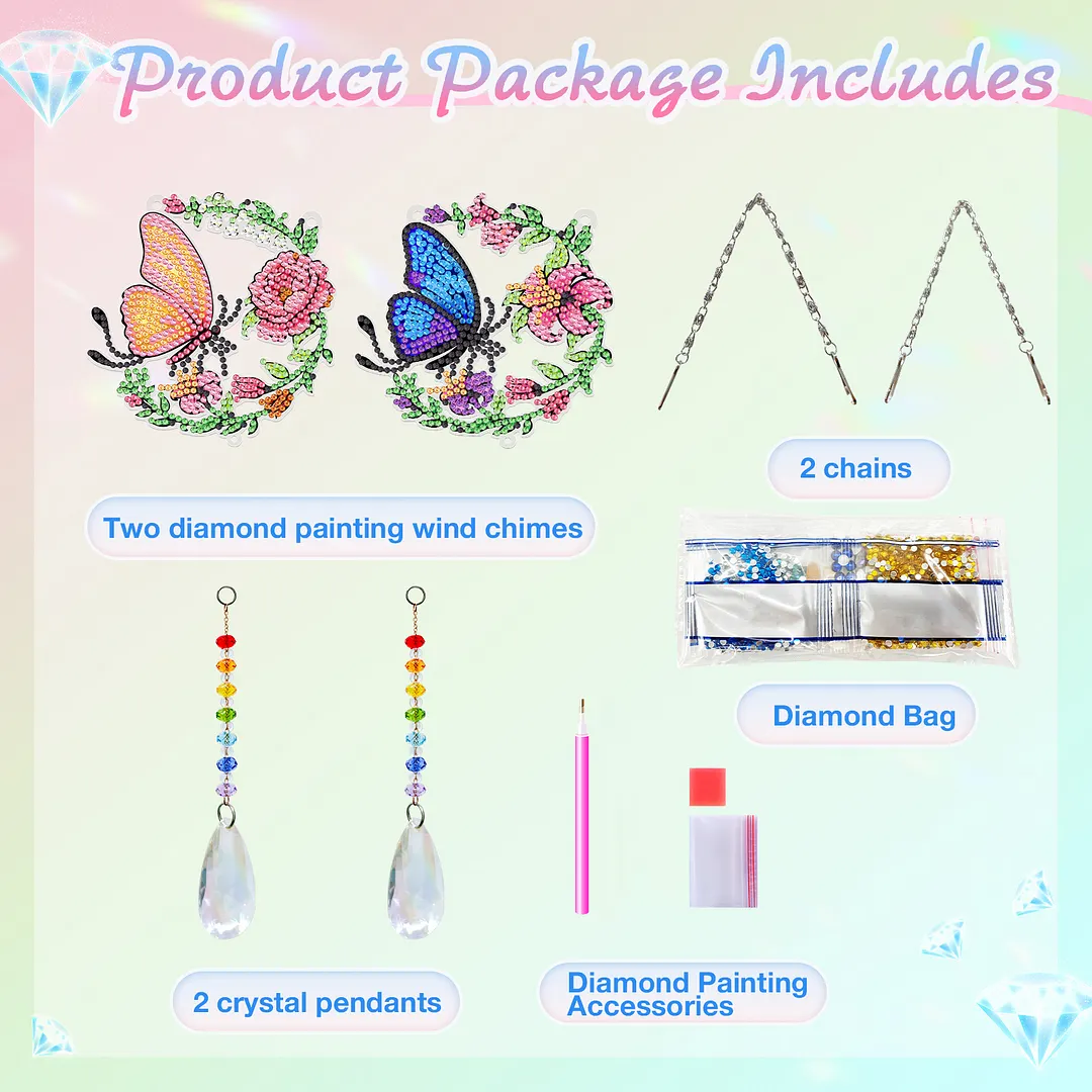 2Pcs Blue and Yellow Butterfly DIY Double-Sided Diamond Painting Hanging Kits Diamond Painting Suncatcher Craft Kit for Home Garden Wall Decor Gift