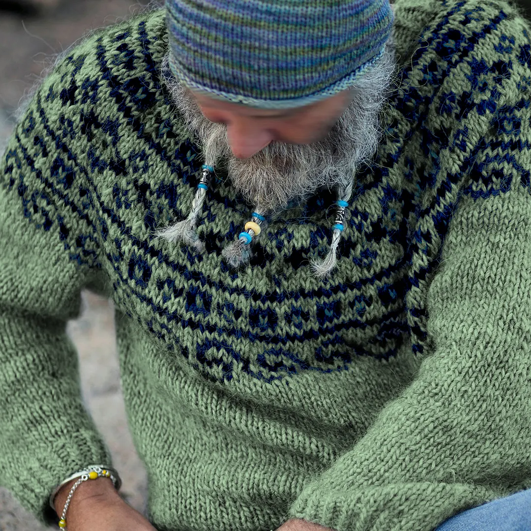 Vintage Beautiful Norwegian Knit Jacquard Crew Neck Sweater（Unisex）