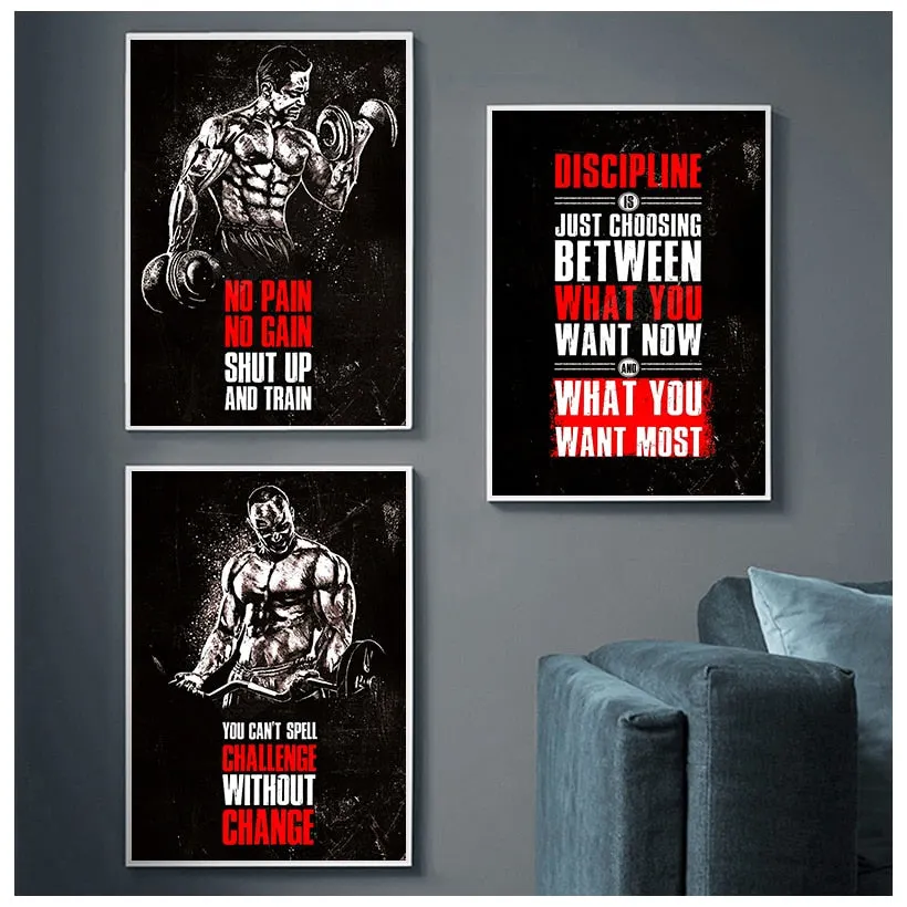 Muscle Bodybuilding Fitness Motivational Quotes Art Canvas Painting Poster Wall Picture Print for Home Gym Office Decor