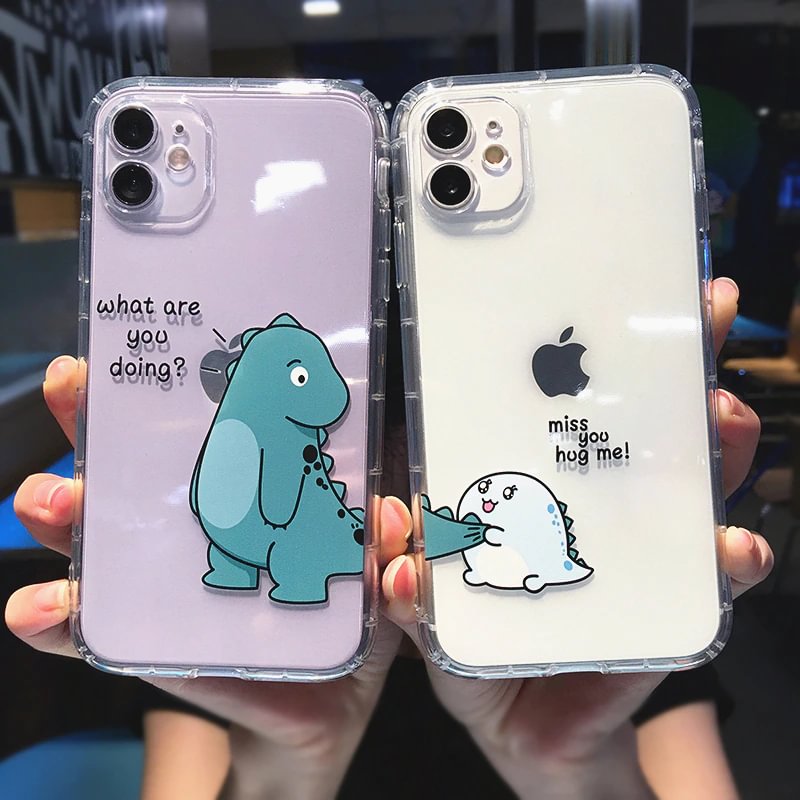 Athvotar Cartoon Animal Dinosaur Couple Phone Case For iPhone 11 Pro Max X XS XR 7 8 plus 12 Mini Transparent Soft Shockproof Cover
